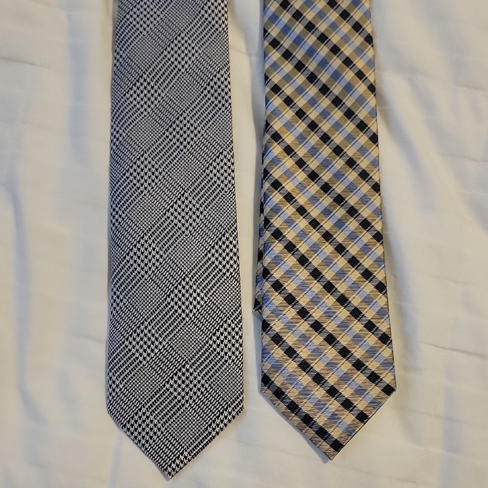 Classic Black and Gold Plaid Ties  58" L x  3" W.  100% Silk